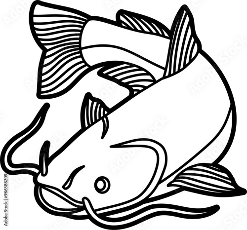Cat fish illustration outline vector