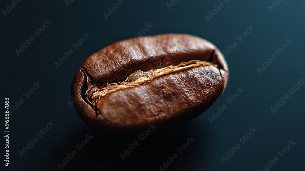 Close-up of a single roasted coffee bean on a dark background, highlighting its texture and details, perfect for coffee-related themes and designs. Close-up of a single roasted coffee bean on a dark background, highlighting its texture and details, perfect for coffee-related themes and designs.