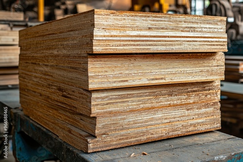 Stack of Plywood Sheets in a Workshop