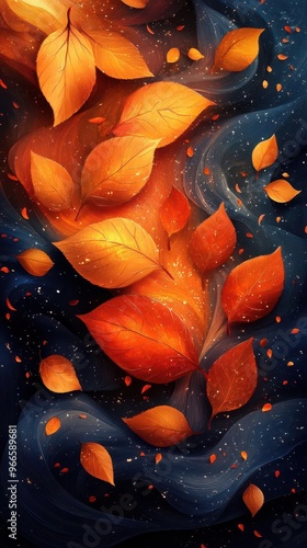 abstract fallinspired background swirling autumn leaves warm color palette digital illustration style photo