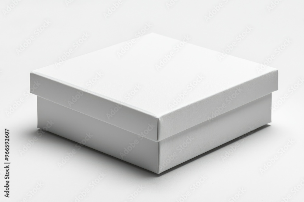 Fototapeta premium White Cardboard Box with Lid Closed on White Background