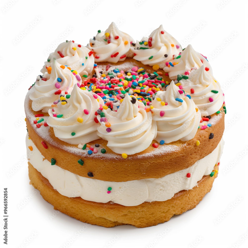 A cake with white icing on white background A cake with white icing on white background