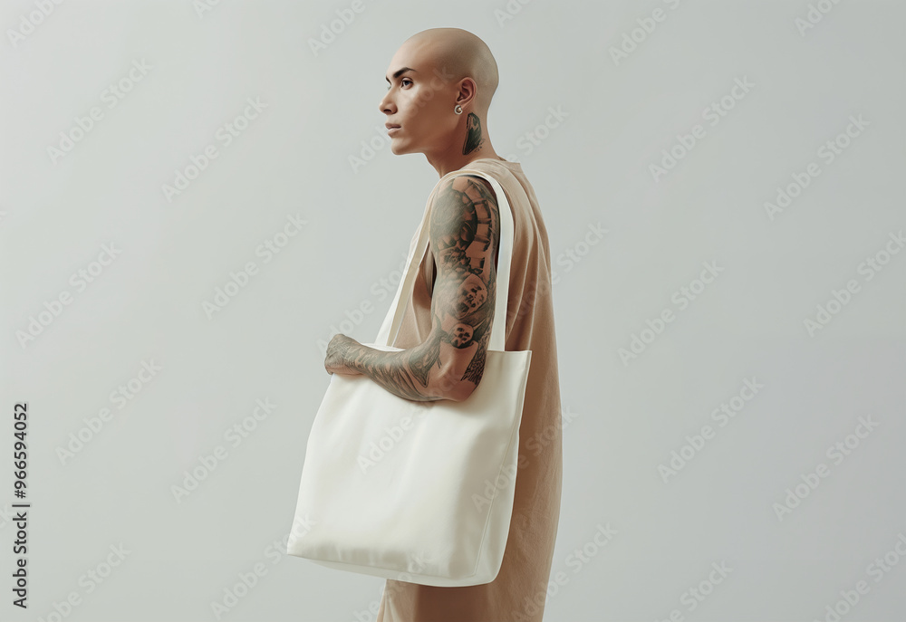 Tote bag mockup. Style person with shopping eco tote bag mock-up. Minimalist modern fashion look with dim clothing. Template mockup nature tote bag. Realistic style photo Tote bag mockup. Style person with shopping eco tote bag mock-up. Minimalist modern fashion look with dim clothing. Template mockup nature tote bag. Realistic style photo