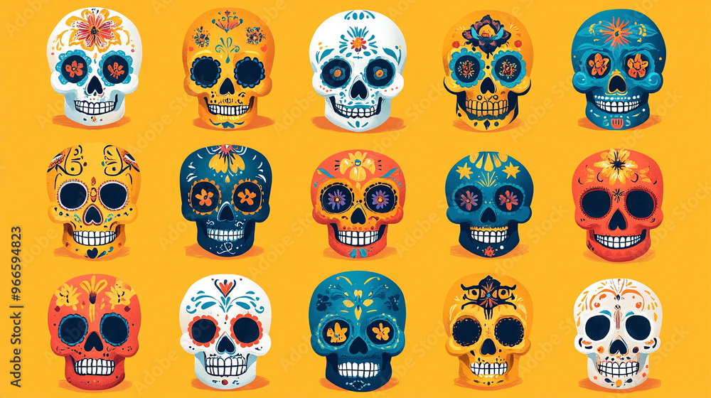 Flat dia de muertos skulls collection Flat dia de muertos skulls collection