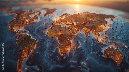 Global Community, City Lights. Sunset on Planet Earth at Night, Internet and Social Media Concept.