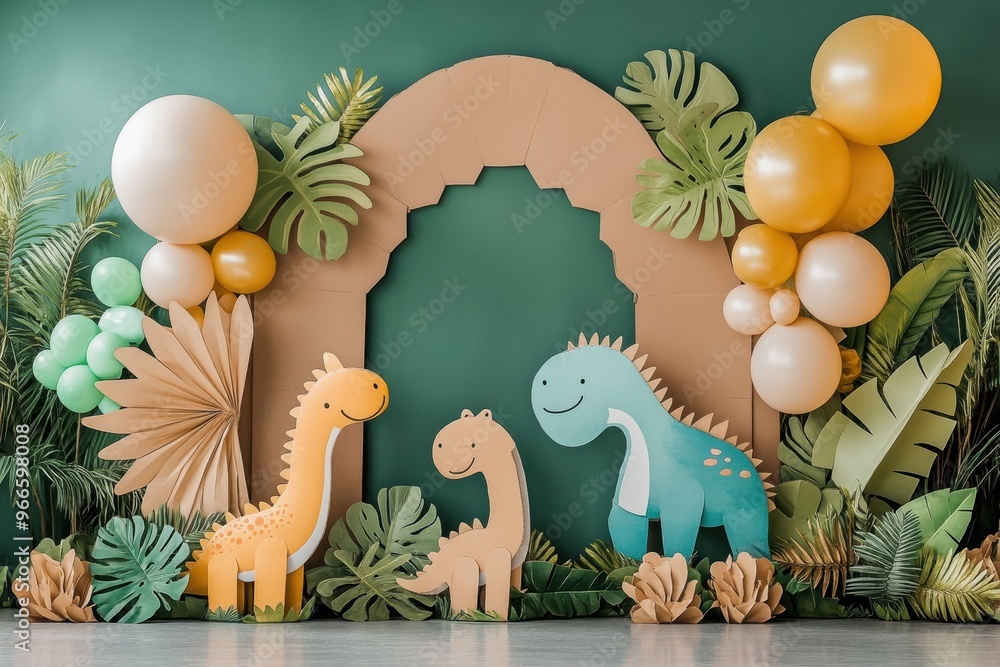 Obraz premium A green room with a dinosaur theme
