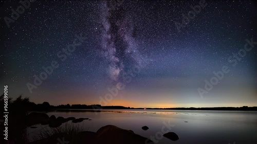 Milky Way over water, night starry sky