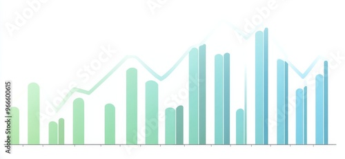 Upward-Trending Line Graph Indicating Growth and Progress with Light Blue and Green Sections on a White Background