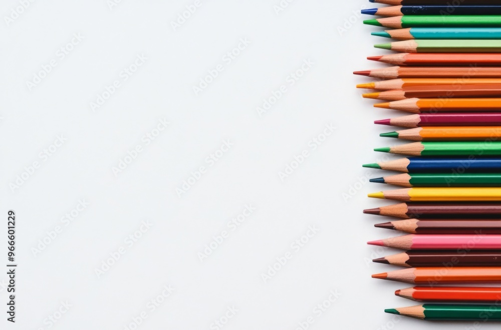 Green, Orange, and Brown Pencils Lined Up on White Background, with Ample Copy Space Green, Orange, and Brown Pencils Lined Up on White Background, with Ample Copy Space