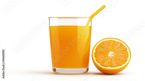 glass of orange juice and orange isolated on white background