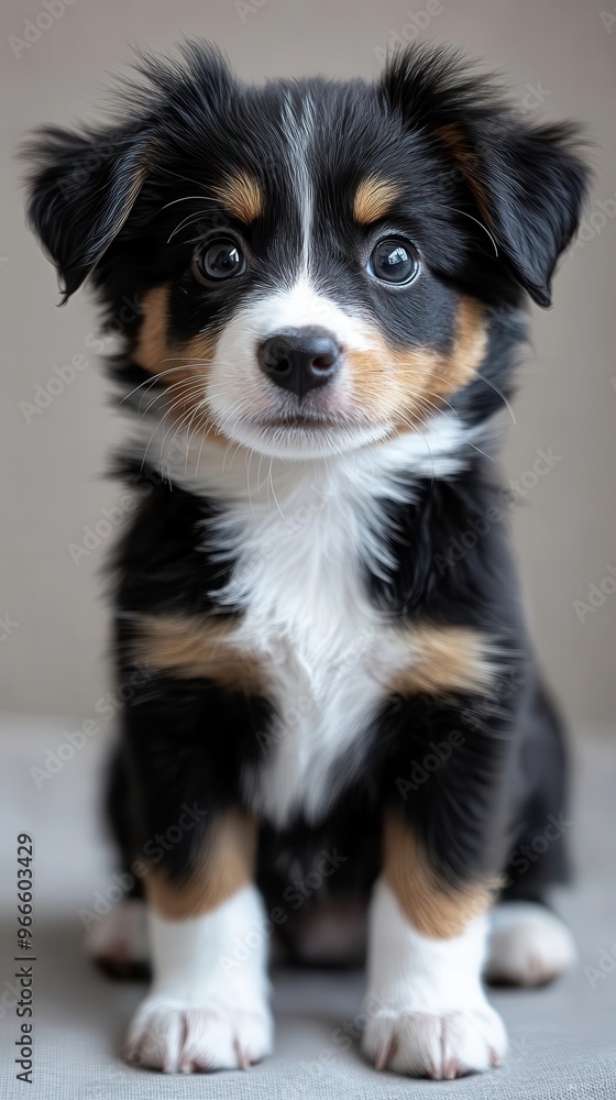 adorable mixedbreed puppy with fluffy fur and expressive eyes sitting attentively white studio background highlighting every cute detail adorable mixedbreed puppy with fluffy fur and expressive eyes sitting attentively white studio background highlighting every cute detail