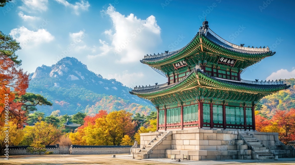 Korean Traditional Architecture Against Majestic Mountains Korean Traditional Architecture Against Majestic Mountains
