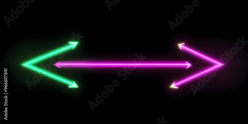 Neon arrows pointing in opposite directions against a dark background