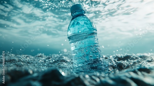 Wallpaper Mural Plastic water bottle floating in ocean waves, highlighting plastic pollution in marine environments and environmental conservation efforts. Torontodigital.ca
