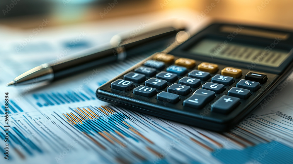 A pen on stock market charts and graphs A pen on stock market charts and graphs