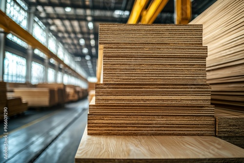 Stacked Plywood Sheets in a Warehouse