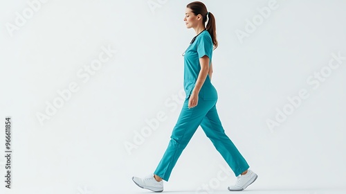 Skilled Nurse in Scrubs Uniform Walking - Healthcare Worker Concept with Medical Care and Hospital Staff