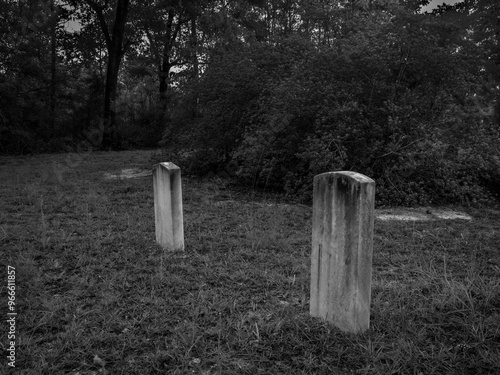 Spooky graveyard in late evening. abandoned, black and white. 