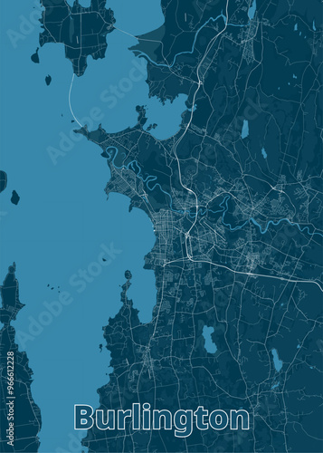 Burlington, Vermont, United States artistic blueprint map poster