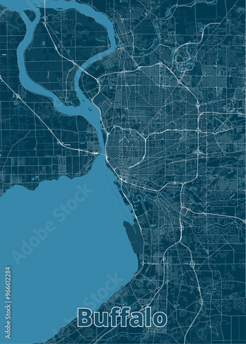 Buffalo, New York, USA artistic blueprint map poster