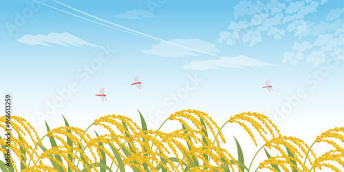 稲穂と青空の背景_ベクターイラスト（2:1）