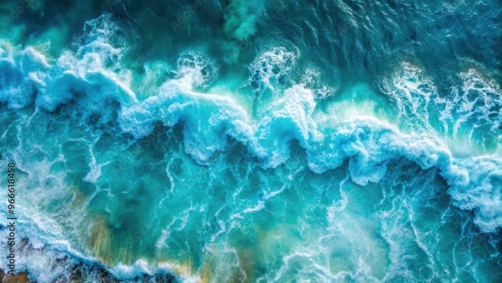 Aerial view of turquoise ocean water with splashes and foam, aerial, turquoise, ocean, water, splashes, foam, abstract, natural Aerial view of turquoise ocean water with splashes and foam, aerial, turquoise, ocean, water, splashes, foam, abstract, natural