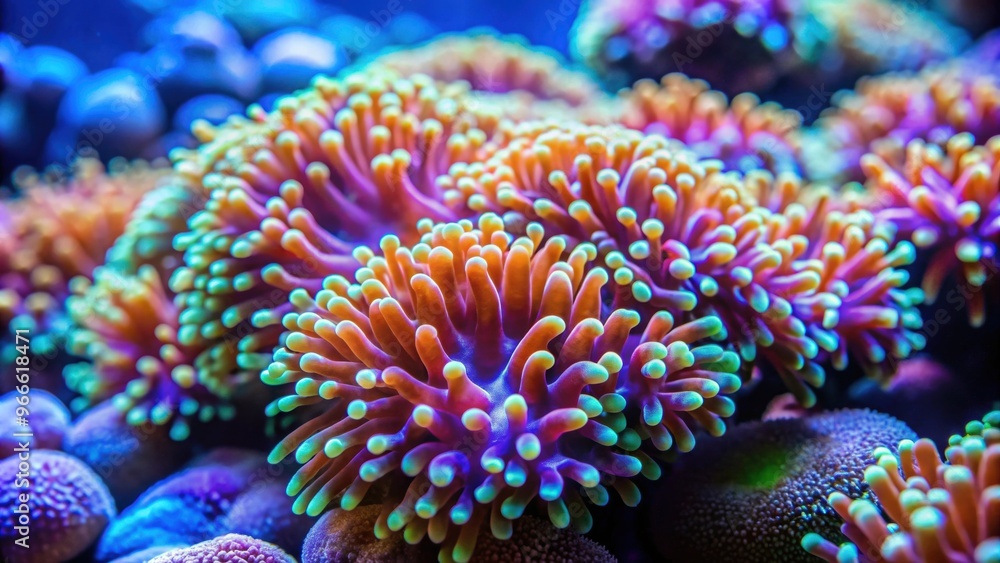 Naklejka premium Beautiful macro shot of euphyllia LPS coral in coral reef aquarium tank, coral, reef, aquarium, tank, marine, underwater