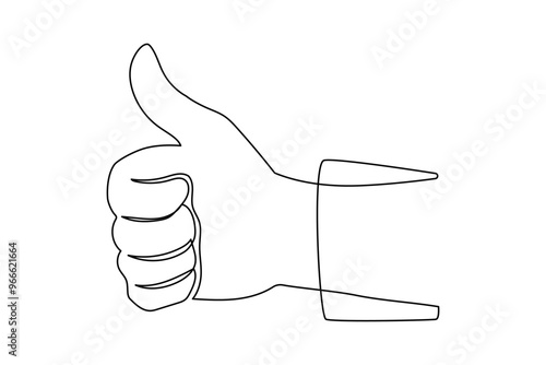 Thumb up in one continuous line drawing. Hand showing like and great sign in simple linear style. Finger up symbol in editable stroke. Doodle vector illustration