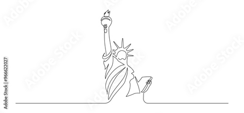 Continuous one line drawing of Liberty Statue. USA landmarks and New York city famous place in simple linear style. Editable stroke. Doodle vector illustration