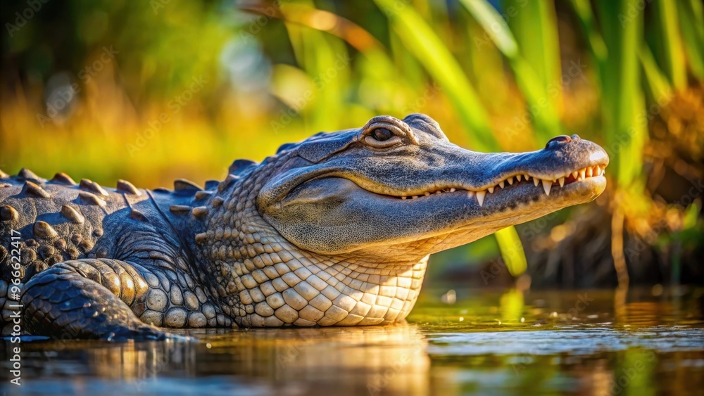 Close up of an alligator basking in the sun at a swamp, wild, predator, reptile, dangerous, scales, swamp, water, teeth Close up of an alligator basking in the sun at a swamp, wild, predator, reptile, dangerous, scales, swamp, water, teeth