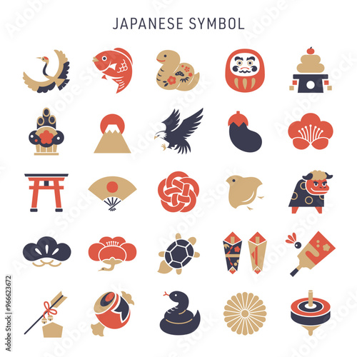 シンプルな日本の正月アイコンセット／巳年