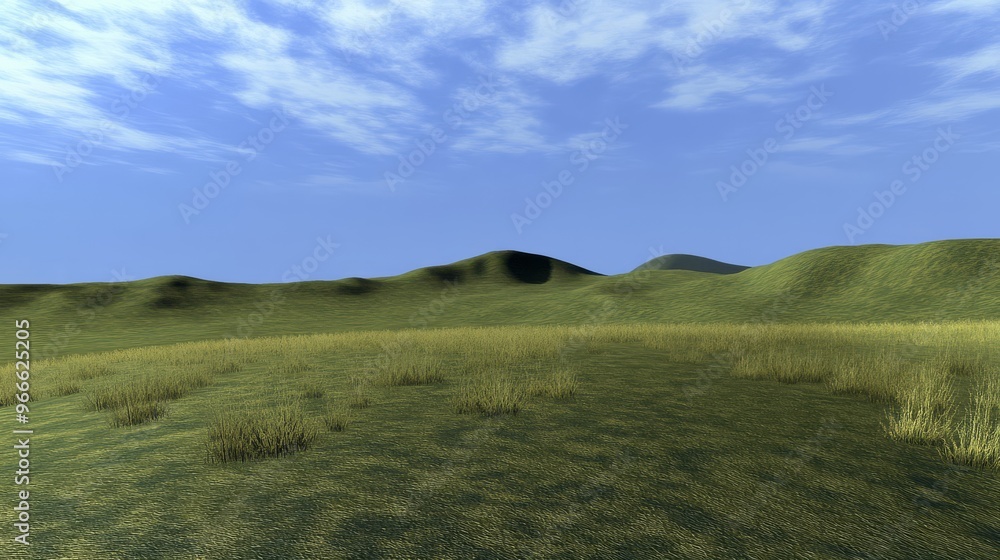 A serene grassy landscape with rolling hills under a bright blue sky dotted with soft white clouds, showcasing nature's beauty and tranquility. A serene grassy landscape with rolling hills under a bright blue sky dotted with soft white clouds, showcasing nature's beauty and tranquility.
