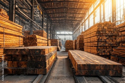 Wallpaper Mural Stacks of Wooden Lumber in a Large Industrial Warehouse Torontodigital.ca