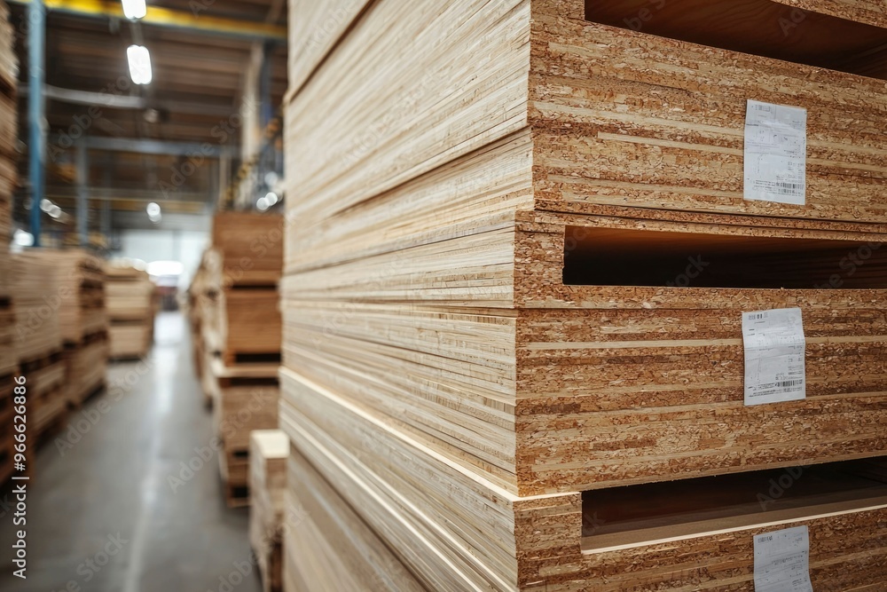Stacked Plywood Sheets in a Warehouse Stacked Plywood Sheets in a Warehouse