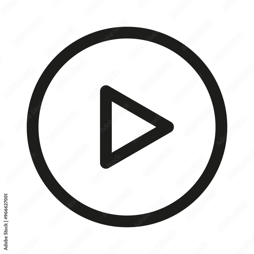 Play button icon. Minimalist triangle symbol. Circular outline. Vector element.