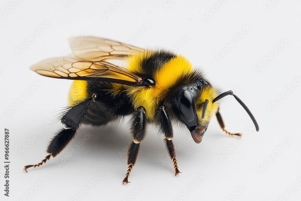 Bee yellow and black on white plain background, isolated , ai Bee yellow and black on white plain background, isolated , ai