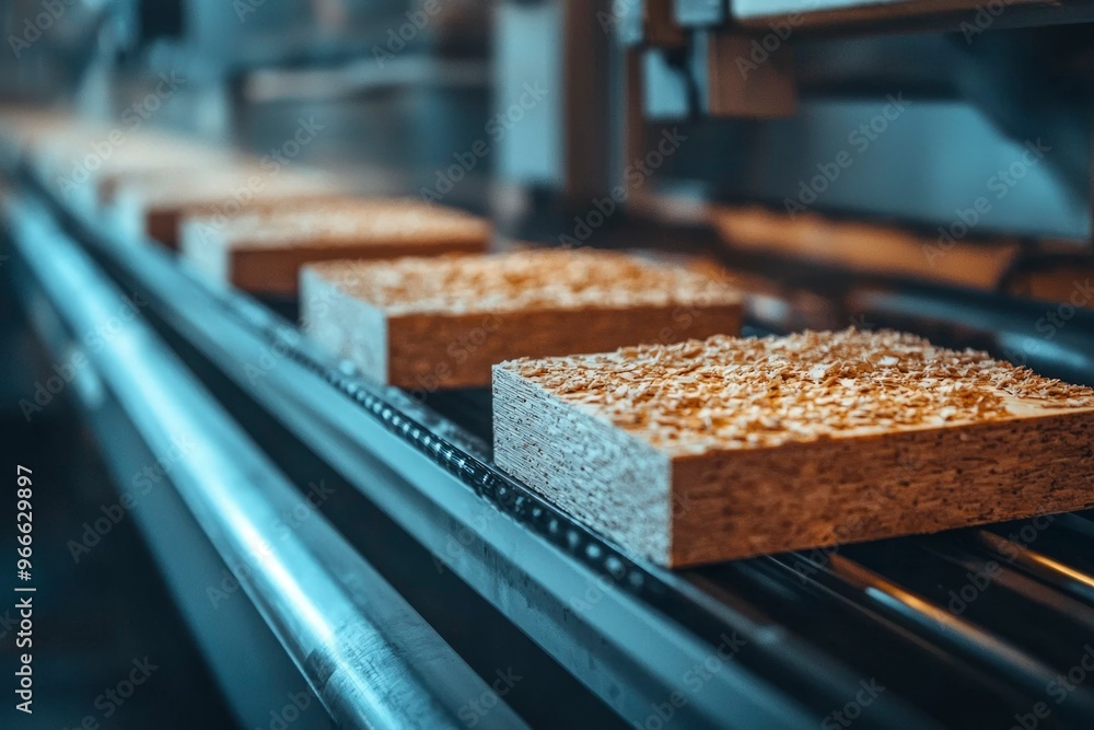 Closeup of Wooden Panels Moving on a Conveyor Belt in a Factory Closeup of Wooden Panels Moving on a Conveyor Belt in a Factory
