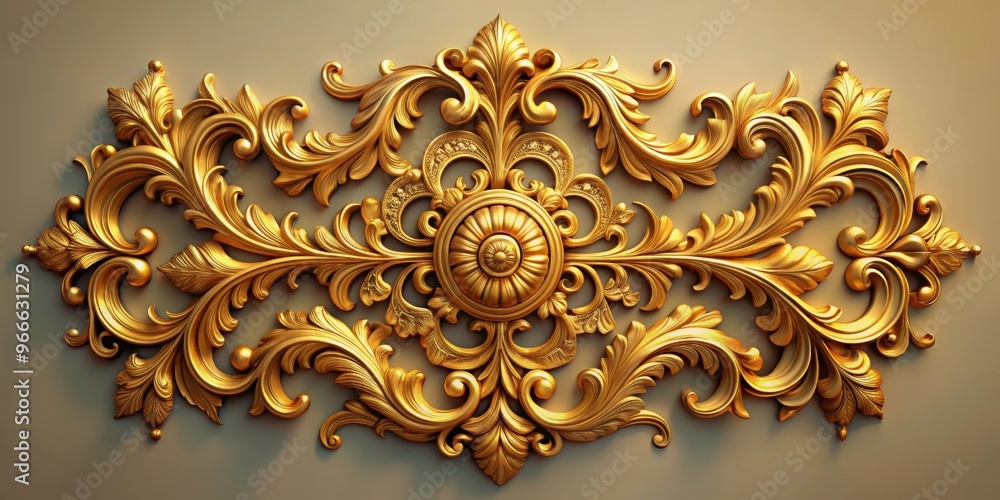 Gold baroque ornament with intricate designs on background, gold, baroque, ornament, decorative, element, intricate, design Gold baroque ornament with intricate designs on background, gold, baroque, ornament, decorative, element, intricate, design