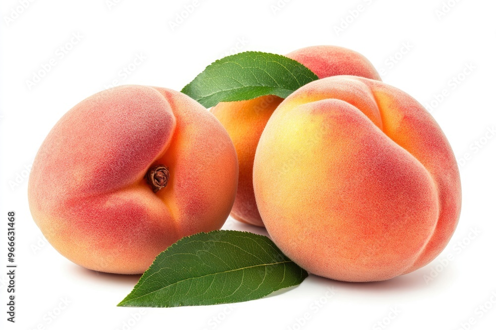 Peach collection. Peach fruits with green leaf isolated on white background. Peach with clipping path , ai Peach collection. Peach fruits with green leaf isolated on white background. Peach with clipping path , ai