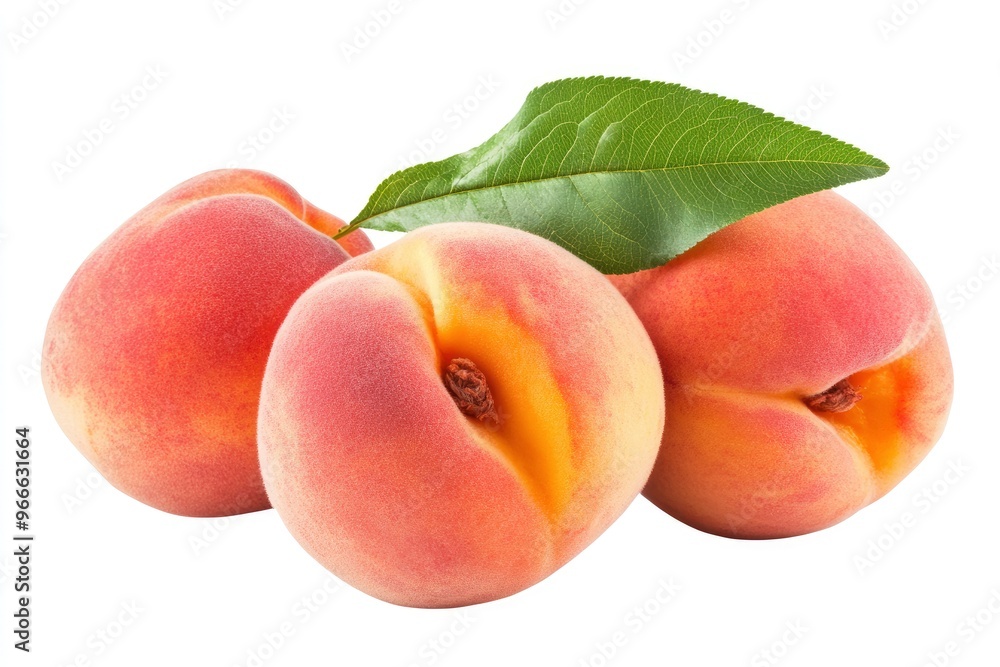 Peach collection. Peach fruits with green leaf isolated on white background. Peach with clipping path , ai Peach collection. Peach fruits with green leaf isolated on white background. Peach with clipping path , ai