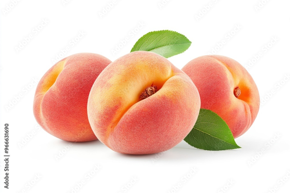 Peach collection. Peach fruits with green leaf isolated on white background. Peach with clipping path , ai Peach collection. Peach fruits with green leaf isolated on white background. Peach with clipping path , ai