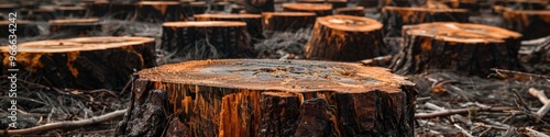 Tree stumps in a cleared woodland photo