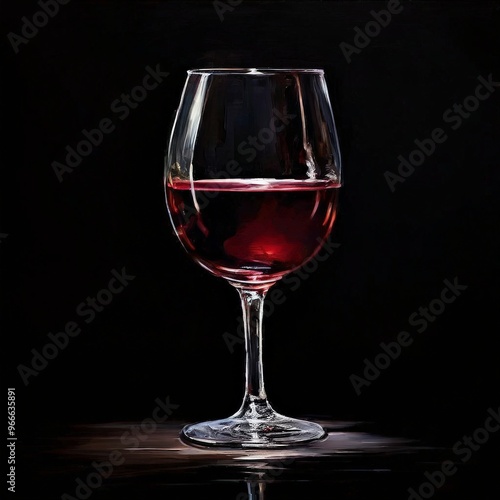 A glass of red wine stands elegantly against a dark background, highlighting its rich color and inviting appeal. The image captures the essence of sophistication and relaxation.