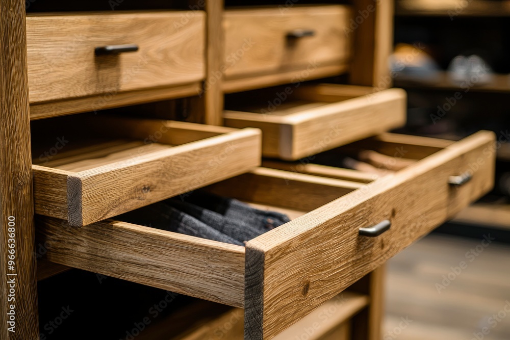 Open Wooden Drawers with Black Handles Open Wooden Drawers with Black Handles