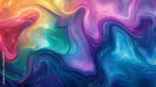 Abstract Swirling Liquid with Glittering Texture in Vibrant Hues