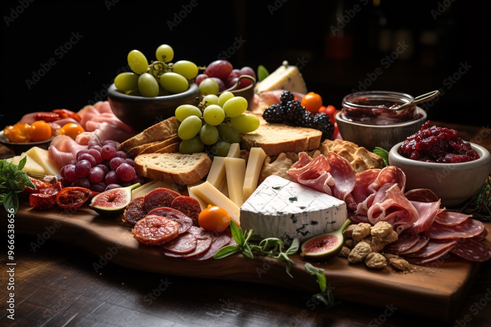 elegant charcuterie board with a variety of cured meats, cheeses, olives, and crackers elegant charcuterie board with a variety of cured meats, cheeses, olives, and crackers