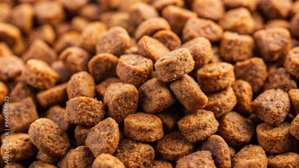 Macro shot of dried brown pet food background, pet food, dried, brown, kibble, meal, nutrition, animal, cat, dog, grain, close-up Macro shot of dried brown pet food background, pet food, dried, brown, kibble, meal, nutrition, animal, cat, dog, grain, close-up
