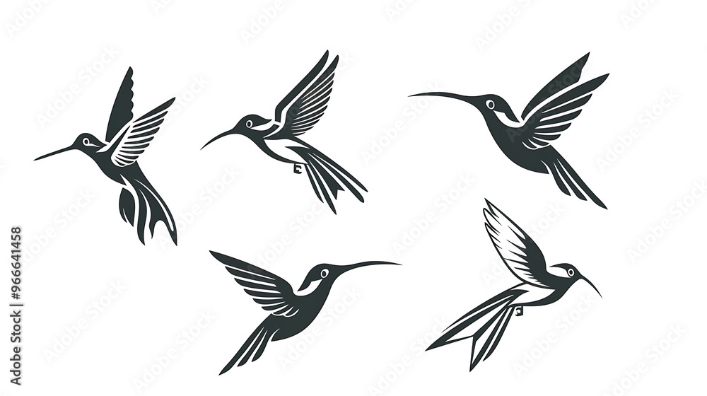 Fototapeta premium Different hummingbird line logo icon designs that highlight elegance and simplicity