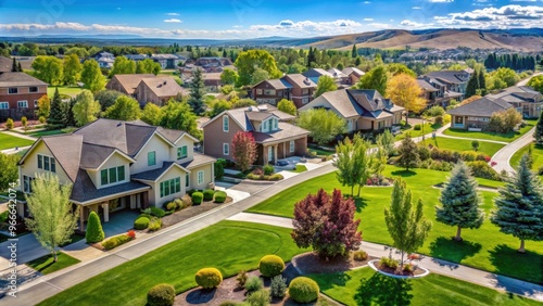 Scenic view of Banbury neighborhood in Eagle, Idaho with luxurious homes and manicured lawns, Eagle, Idaho, Banbury photo