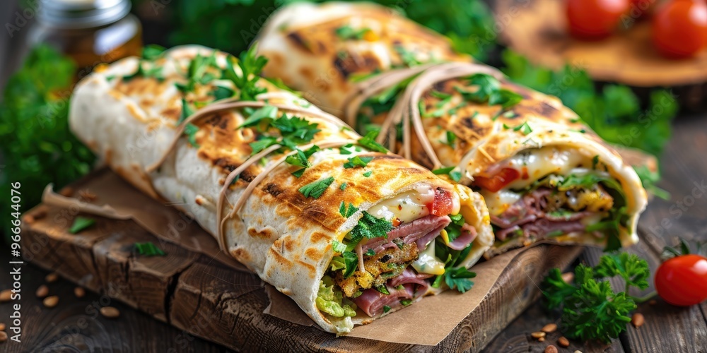 Healthy Pita Roll with Cheese, Ham, and Fresh Parsley Healthy Pita Roll with Cheese, Ham, and Fresh Parsley